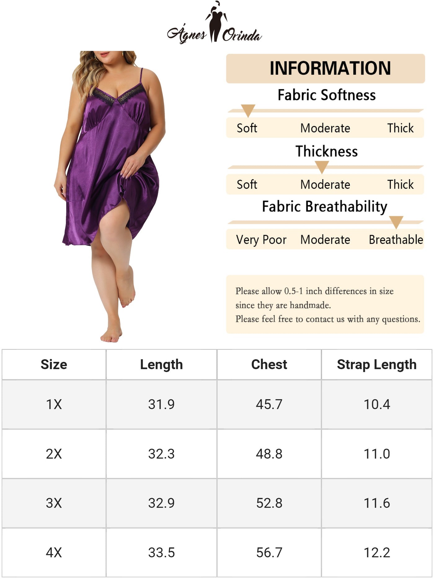 Bublédon Plus Size Nightgown for Women Satin Camisole V-Neck Sleeveles Lace Trim Lingerie Dress Sleepwear