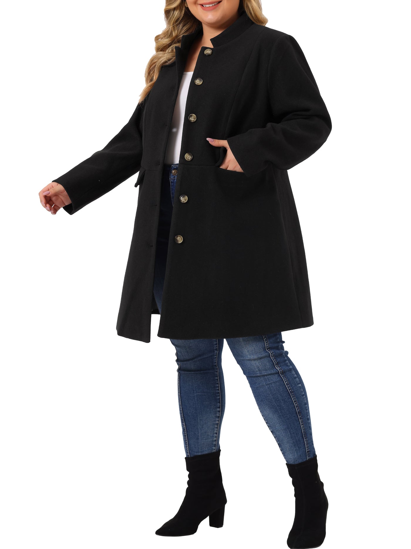 Bublédon Plus Size Elegant Mid-thigh Stand Collar Winter Single Breasted Coat