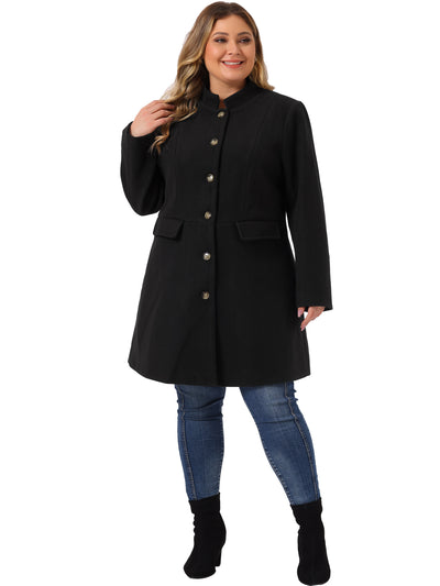 Plus Size Elegant Mid-thigh Stand Collar Winter Single Breasted Coat