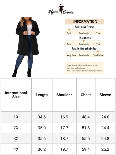 Plus Size Elegant Mid-thigh Stand Collar Winter Single Breasted Coat