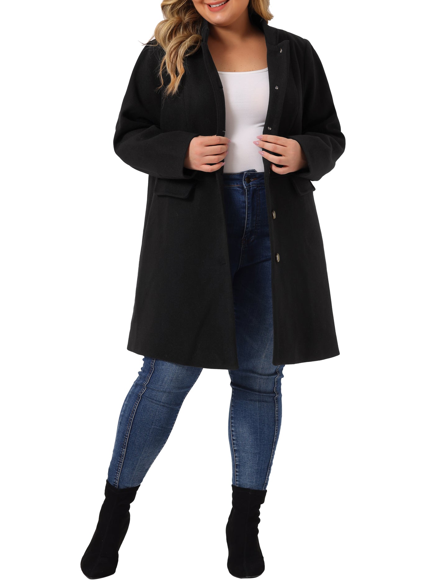 Bublédon Plus Size Elegant Mid-thigh Stand Collar Winter Single Breasted Coat