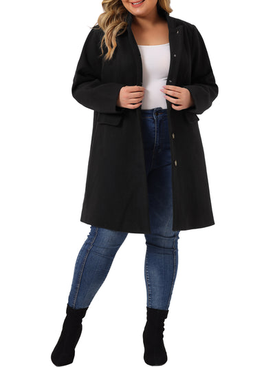 Plus Size Elegant Mid-thigh Stand Collar Winter Single Breasted Coat