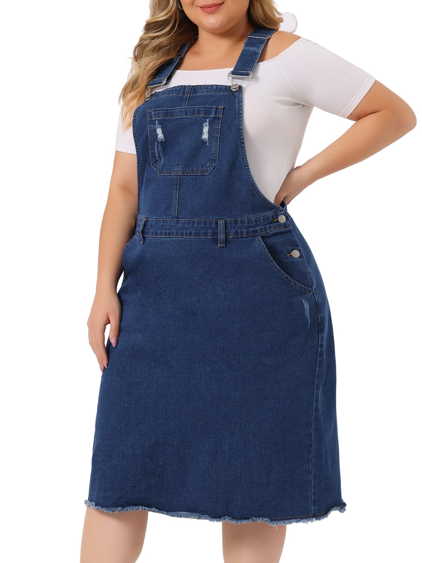 Bublédon Relax Fit Denim Below The Knee Overall Dress