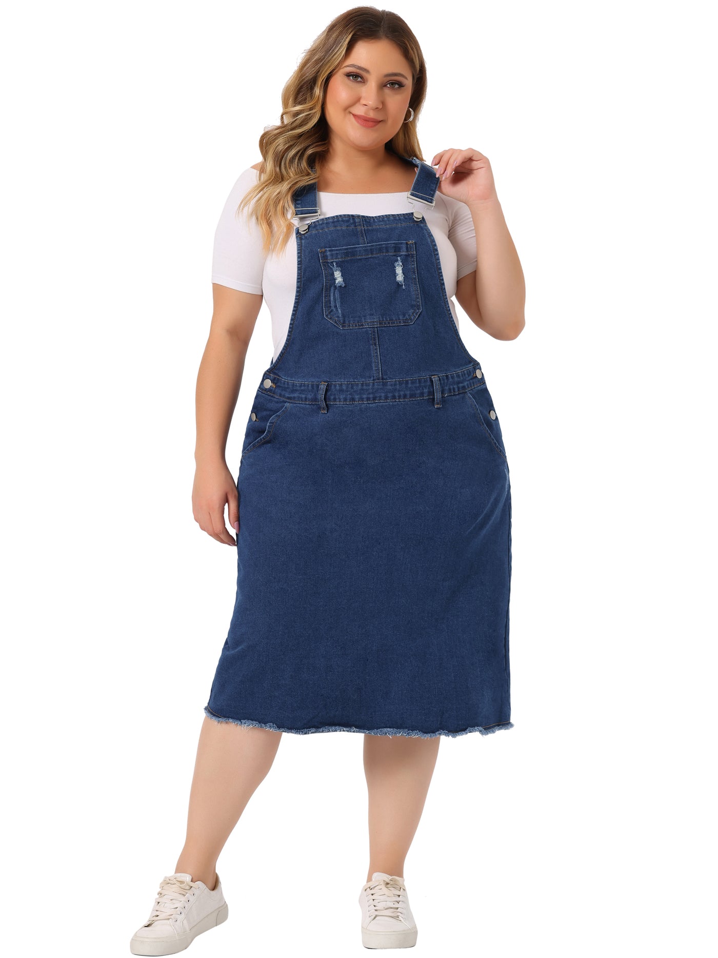 Bublédon Relax Fit Denim Below The Knee Overall Dress