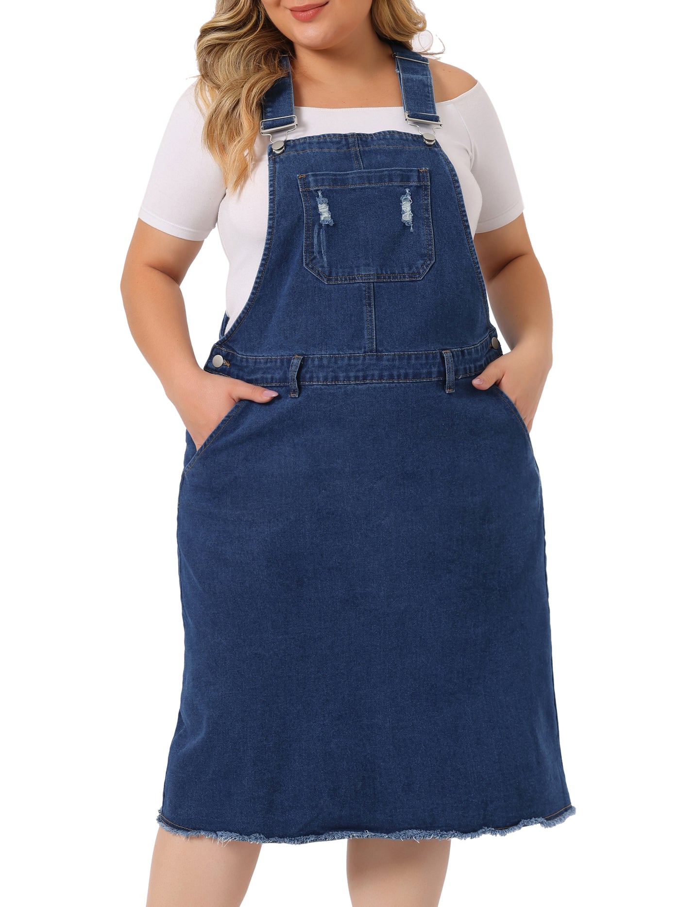 Bublédon Relax Fit Denim Below The Knee Overall Dress