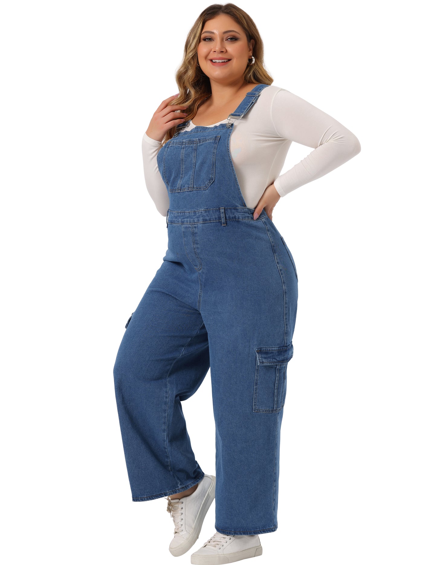 Bublédon Plus Size Denim Overalls Pants for Women Bib Jeans Pockets Stretch Adjustable Suspenders Jumpsuit