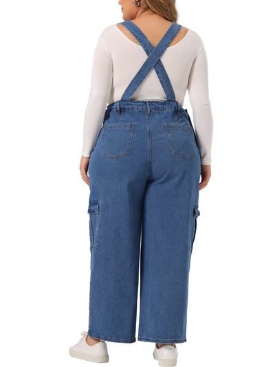 Plus Size Denim Overalls Pants for Women Bib Jeans Pockets Stretch Adjustable Suspenders Jumpsuit