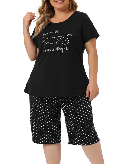 Plus Size Loungewear for Women 2 Piece Short Sleeve Tops and Pants Sweatsuits Pajama Sets