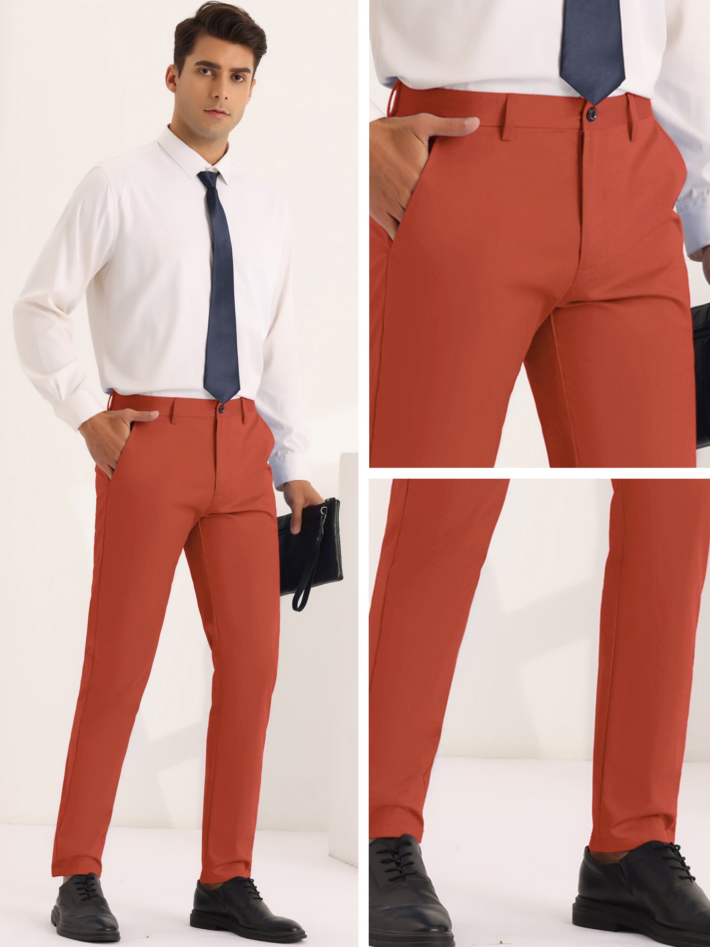 Bublédon Dress Pants for Men's Solid Slim Fit Stretch Flat Front Work Chino Trousers