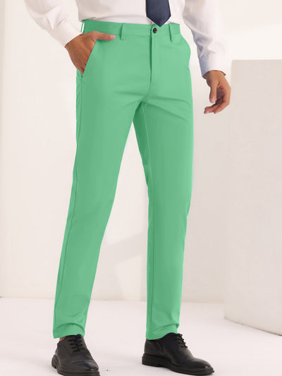 Dress Pants for Men's Solid Slim Fit Stretch Flat Front Work Chino Trousers