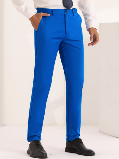 Dress Pants for Men's Solid Slim Fit Stretch Flat Front Work Chino Trousers