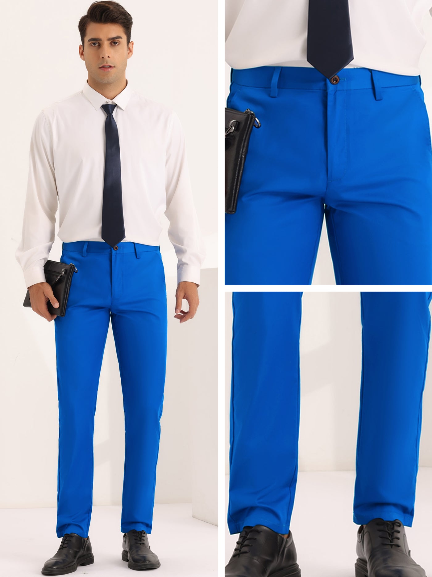 Bublédon Dress Pants for Men's Solid Slim Fit Stretch Flat Front Work Chino Trousers