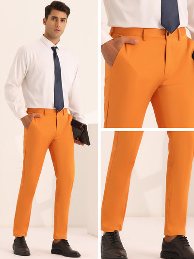 Dress Pants for Men's Solid Slim Fit Stretch Flat Front Work Chino Trousers