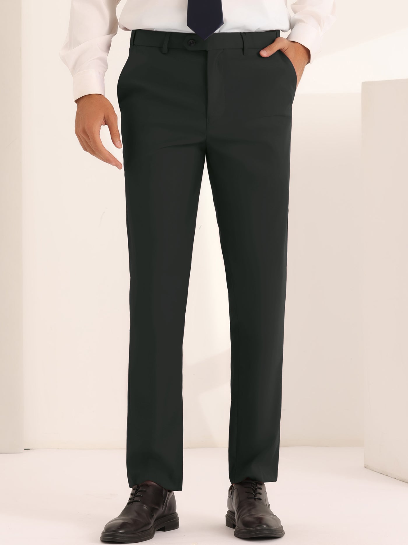 Bublédon Dress Pants for Men's Classic Fit Solid Stretch Flat Front Work Business Trousers