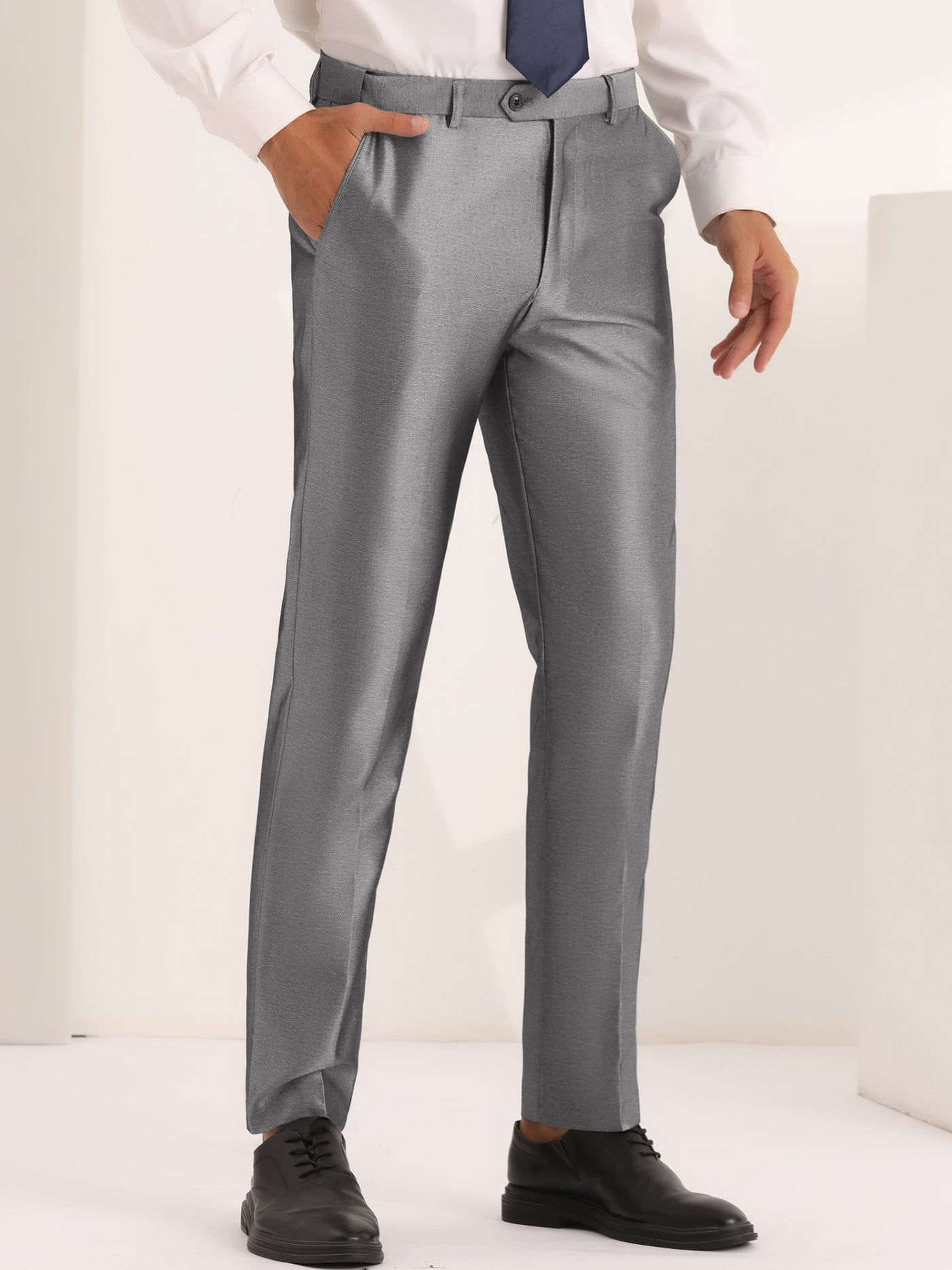 Bublédon Dress Pants for Men's Classic Fit Solid Stretch Flat Front Work Business Trousers