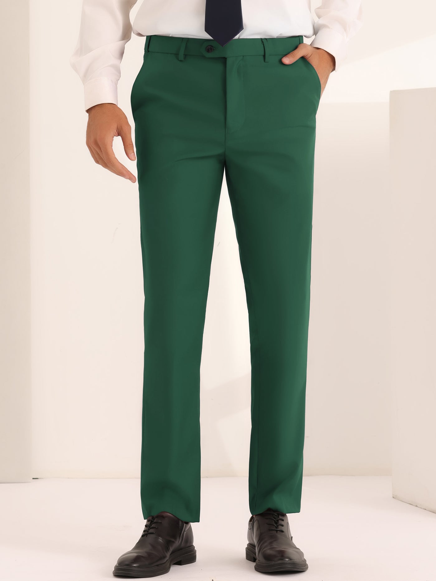 Bublédon Dress Pants for Men's Classic Fit Solid Stretch Flat Front Work Business Trousers