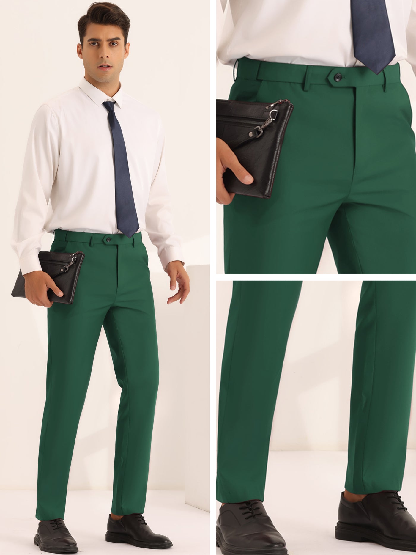 Bublédon Dress Pants for Men's Classic Fit Solid Stretch Flat Front Work Business Trousers