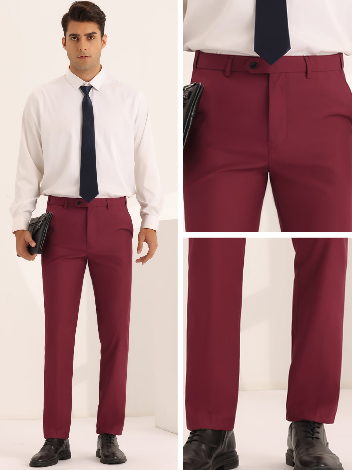 Bublédon Dress Pants for Men's Classic Fit Solid Stretch Flat Front Work Business Trousers