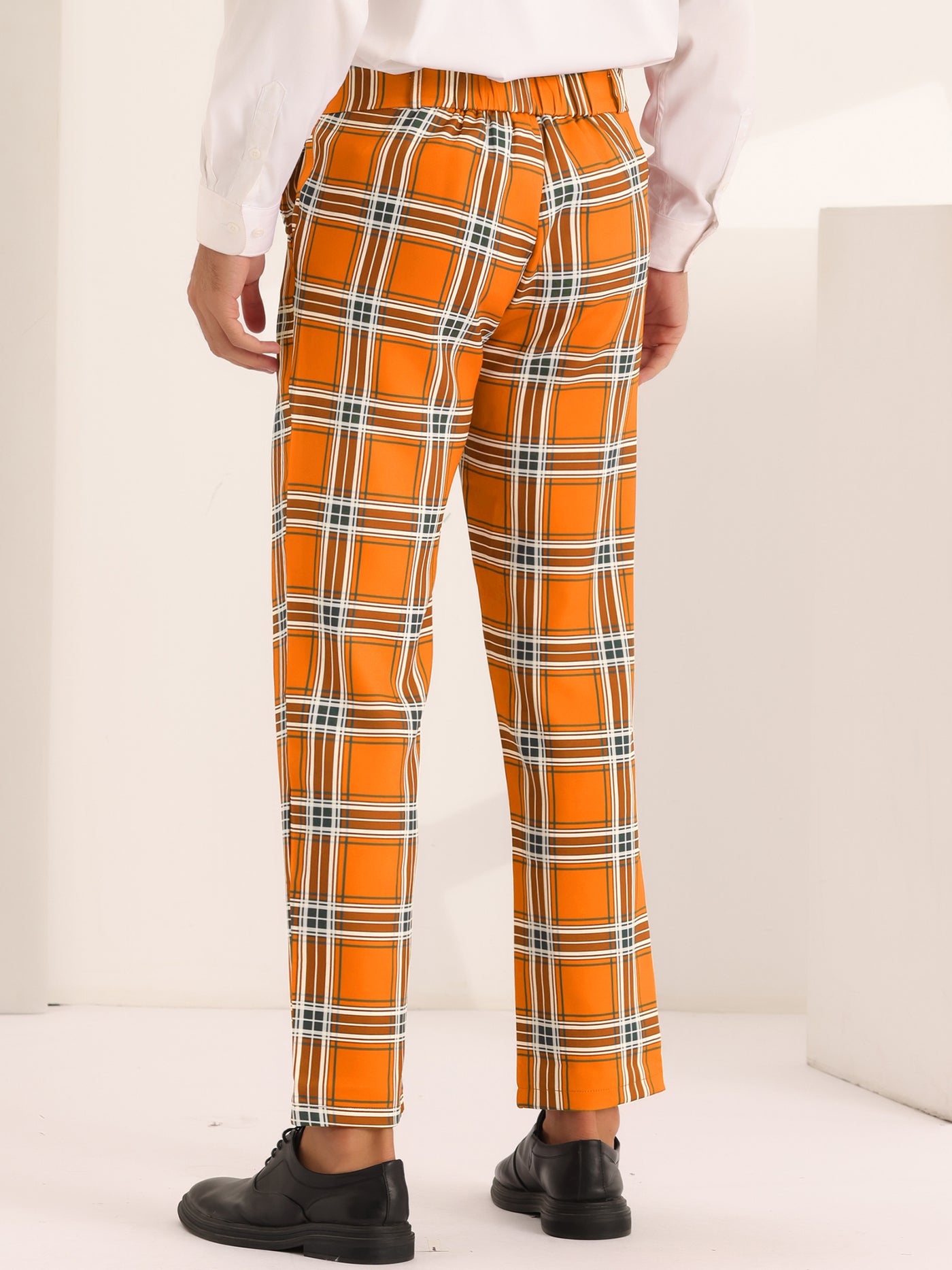 Bublédon Business Plaid Pants for Men's Slim Fit Flat Front Wedding Checked Trousers