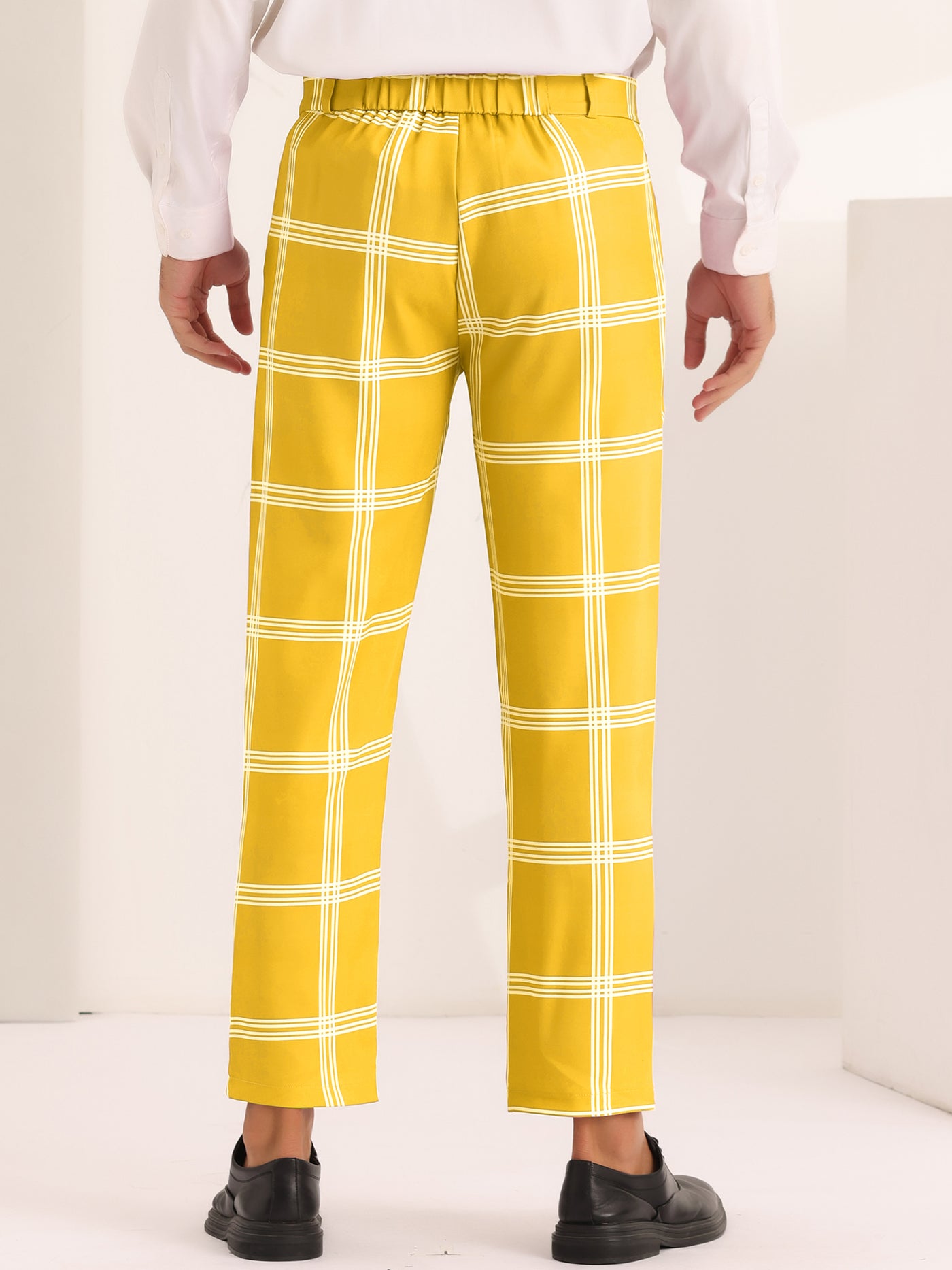 Bublédon Plaid Trousers for Men's Color Block Slim Fit Flat Front Checked Dress Pants