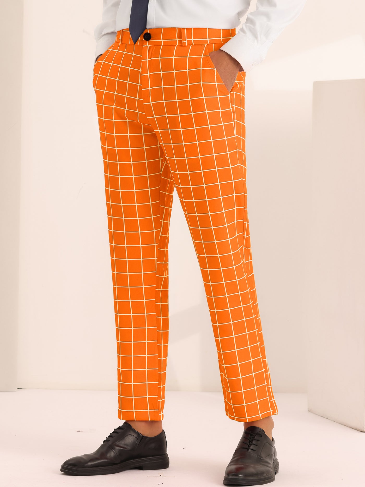 Bublédon Plaid Pants for Men's Flat Front Colorful Checked Printed Dress Trousers