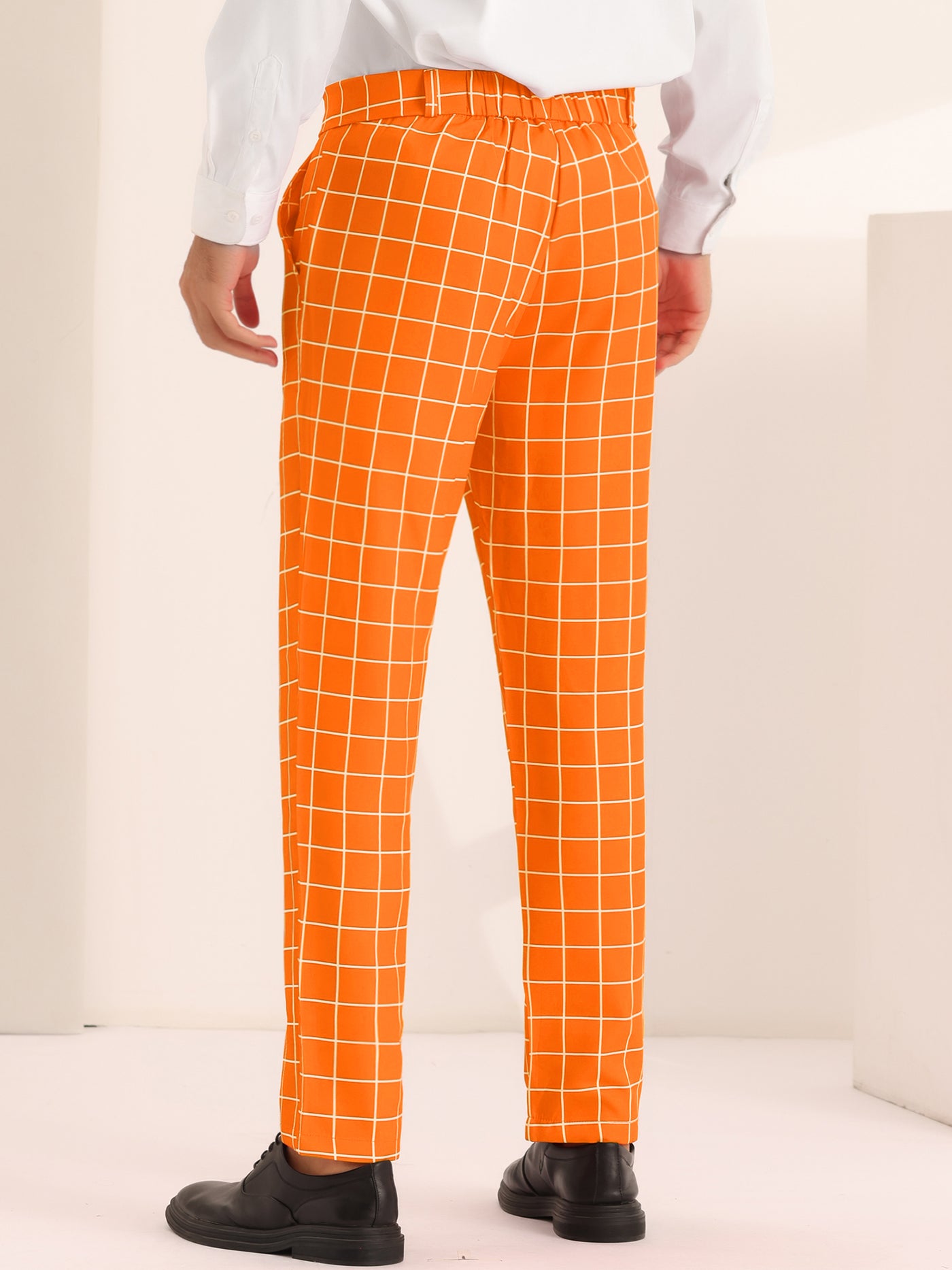 Bublédon Plaid Pants for Men's Flat Front Colorful Checked Printed Dress Trousers