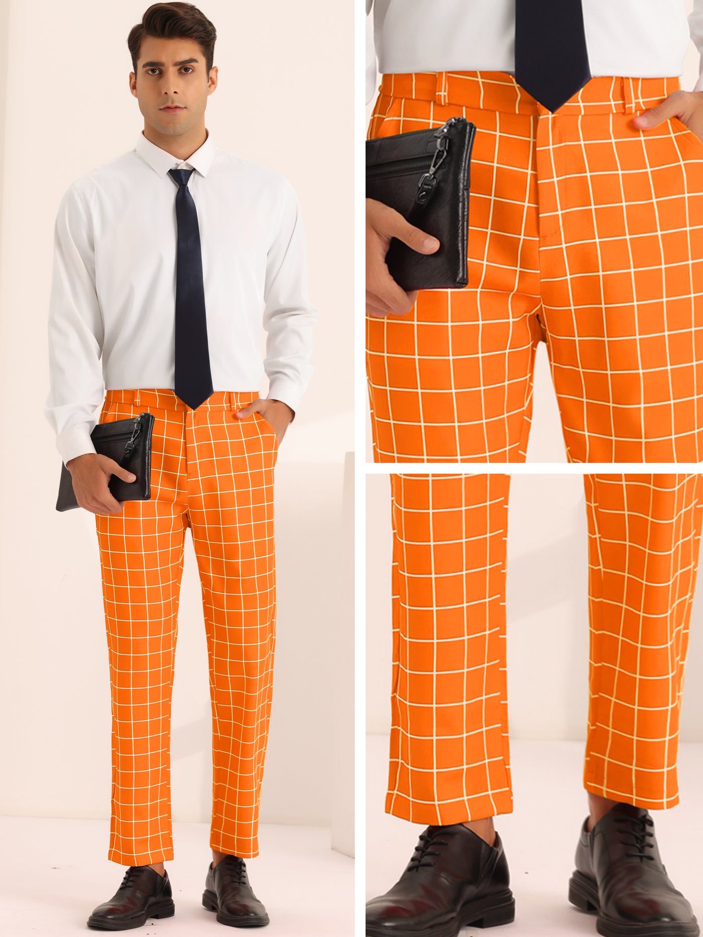 Bublédon Plaid Pants for Men's Flat Front Colorful Checked Printed Dress Trousers