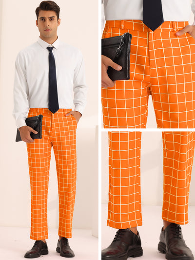 Plaid Pants for Men's Flat Front Colorful Checked Printed Dress Trousers