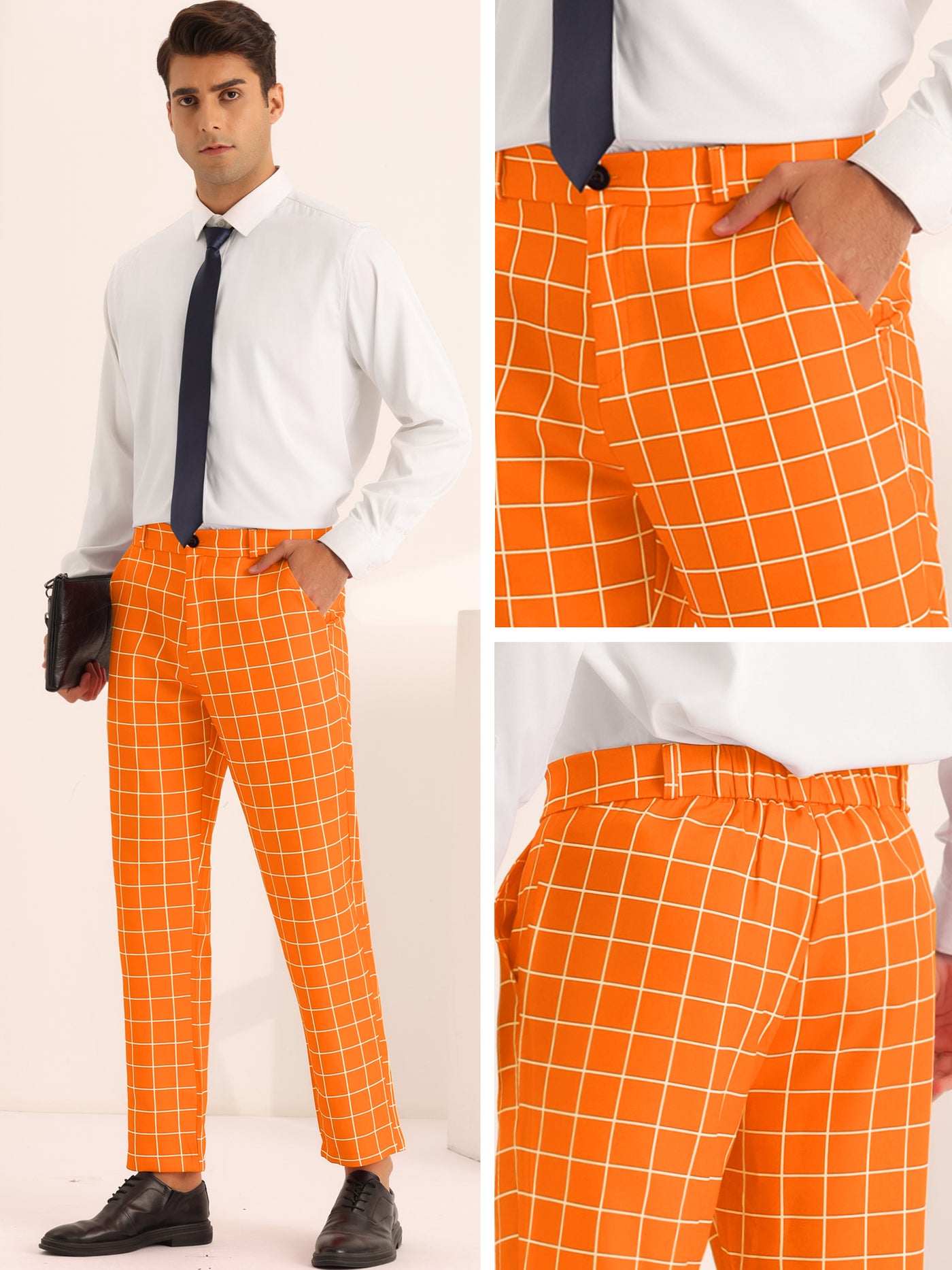 Bublédon Plaid Pants for Men's Flat Front Colorful Checked Printed Dress Trousers