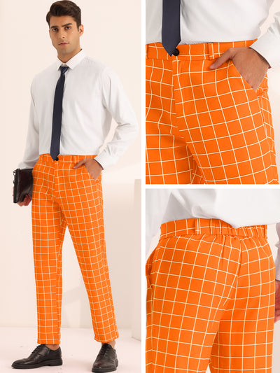 Plaid Pants for Men's Flat Front Colorful Checked Printed Dress Trousers