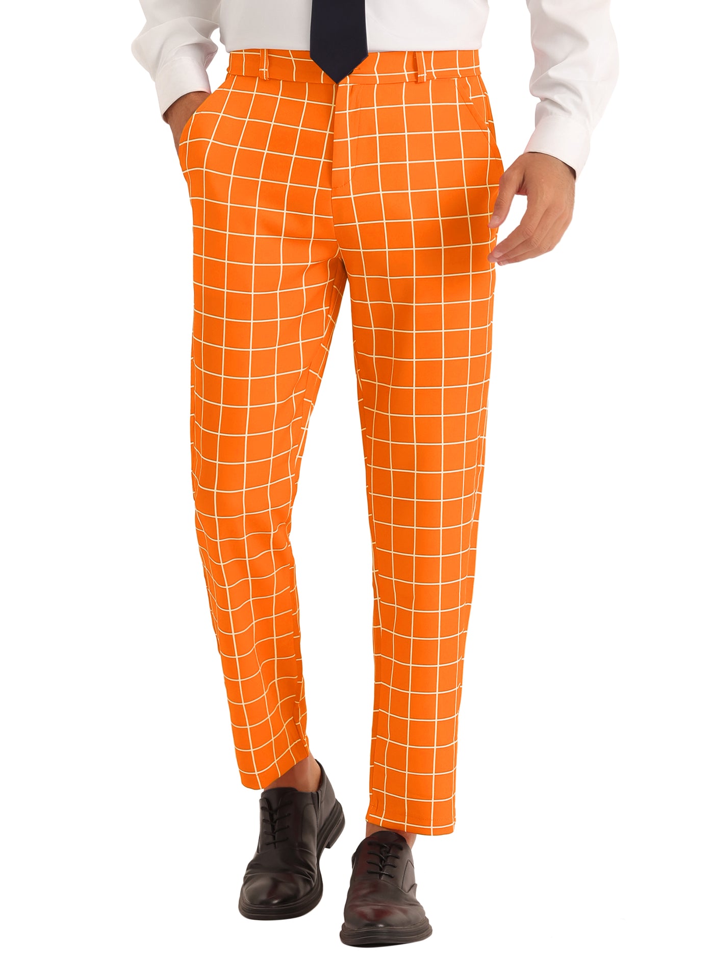 Bublédon Plaid Pants for Men's Flat Front Colorful Checked Printed Dress Trousers