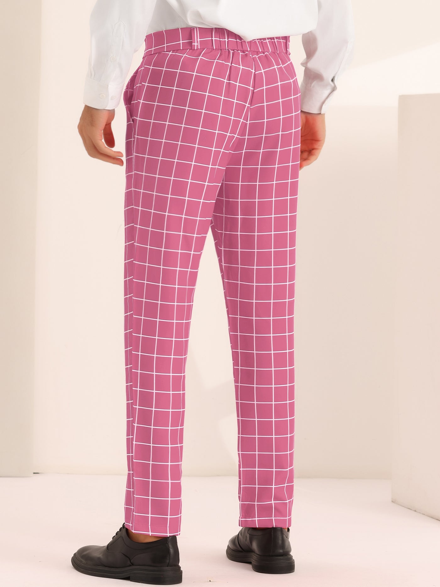 Bublédon Plaid Pants for Men's Flat Front Colorful Checked Printed Dress Trousers