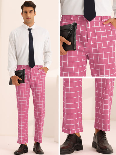 Plaid Pants for Men's Flat Front Colorful Checked Printed Dress Trousers