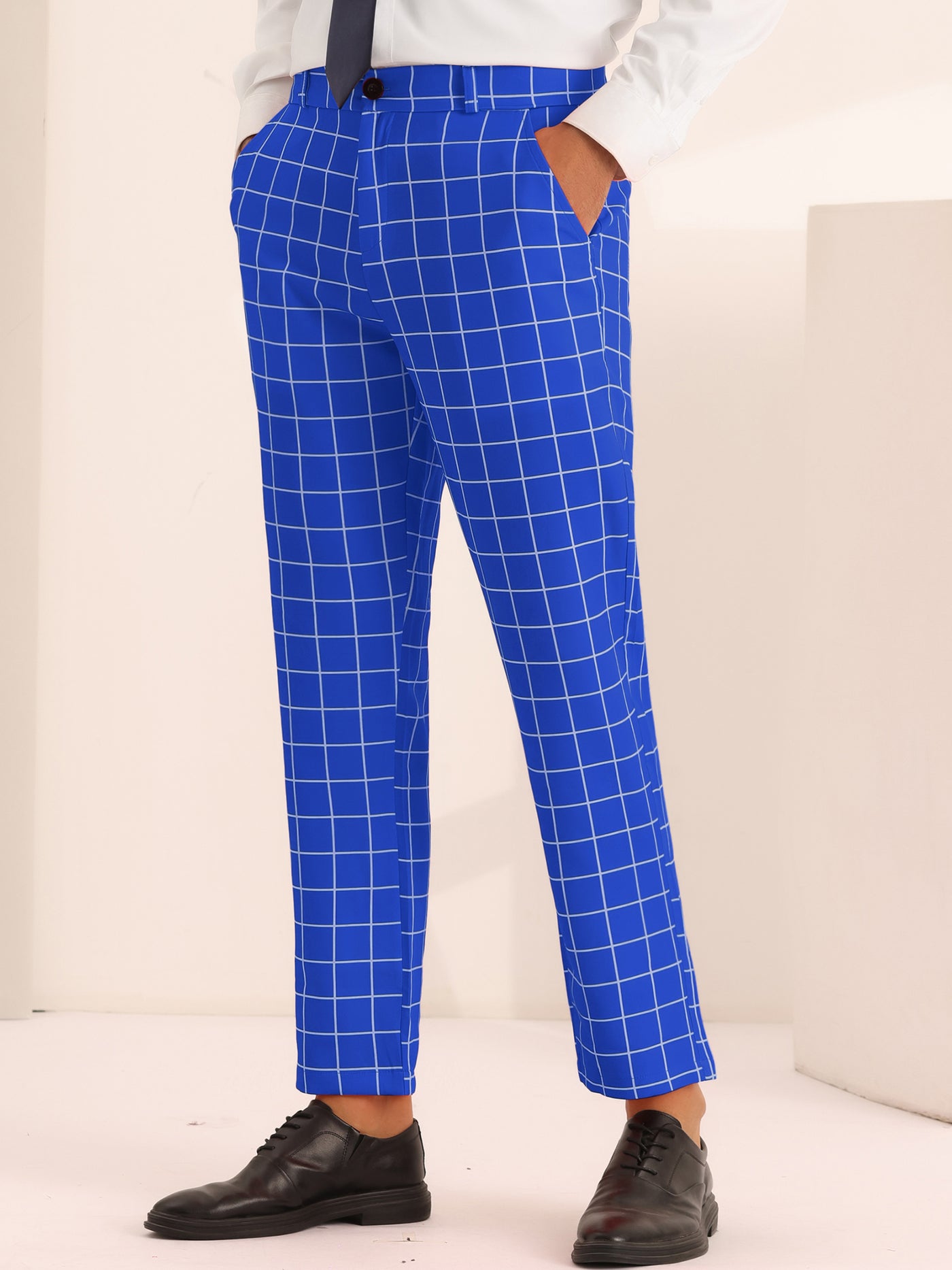 Bublédon Plaid Pants for Men's Flat Front Colorful Checked Printed Dress Trousers