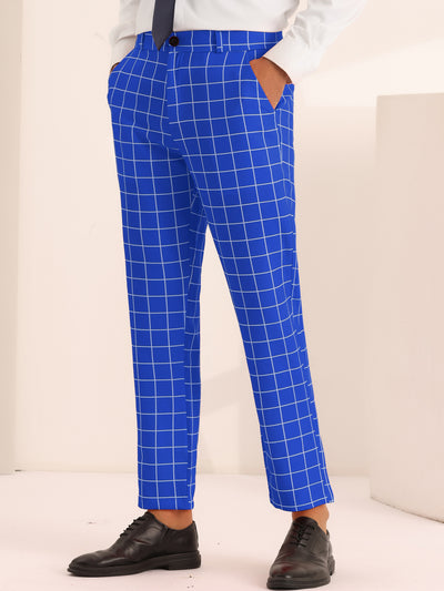 Plaid Pants for Men's Flat Front Colorful Checked Printed Dress Trousers