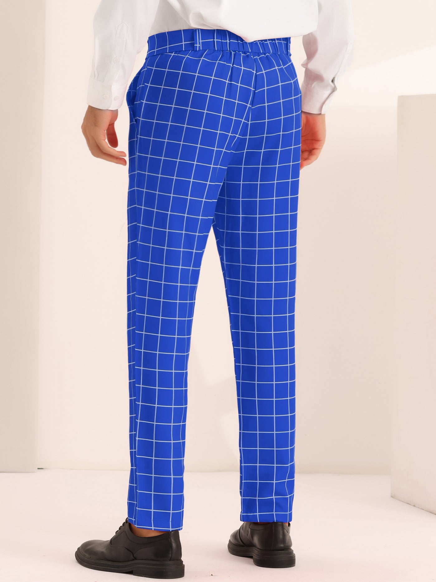 Bublédon Plaid Pants for Men's Flat Front Colorful Checked Printed Dress Trousers