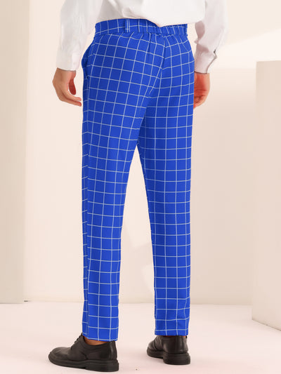 Plaid Pants for Men's Flat Front Colorful Checked Printed Dress Trousers