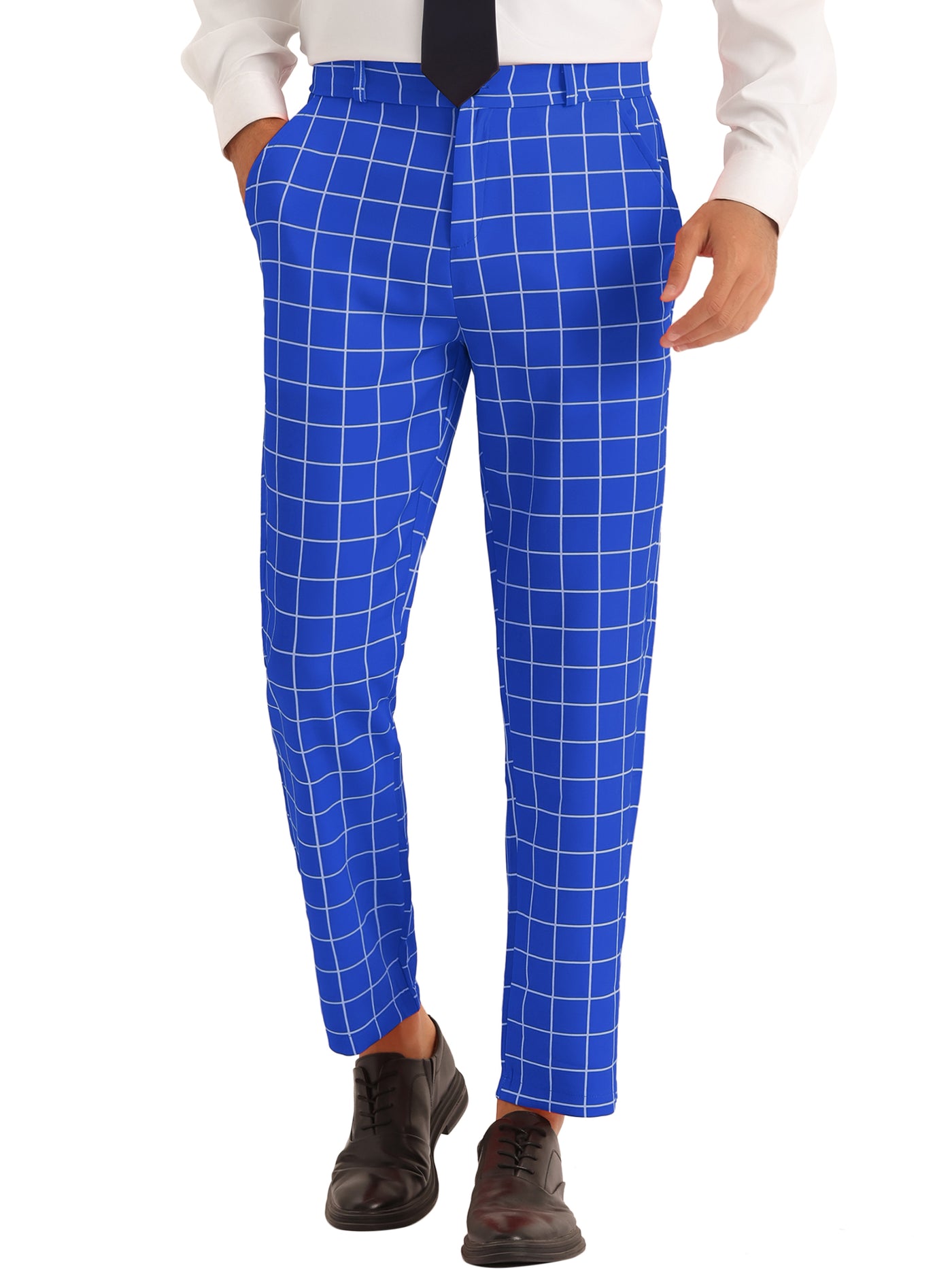 Bublédon Plaid Pants for Men's Flat Front Colorful Checked Printed Dress Trousers