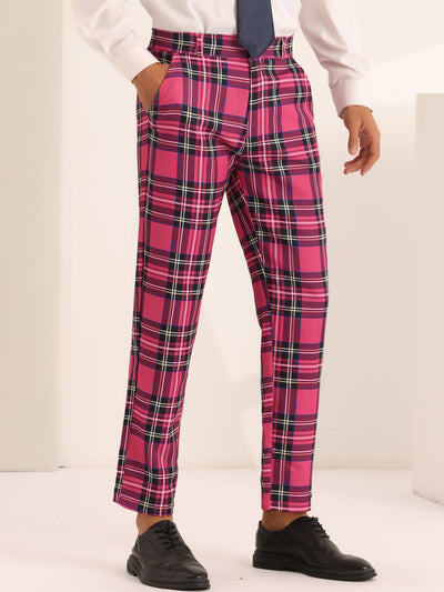 Men's Slim Fit Straight Leg Formal Tartan Pattern Pants