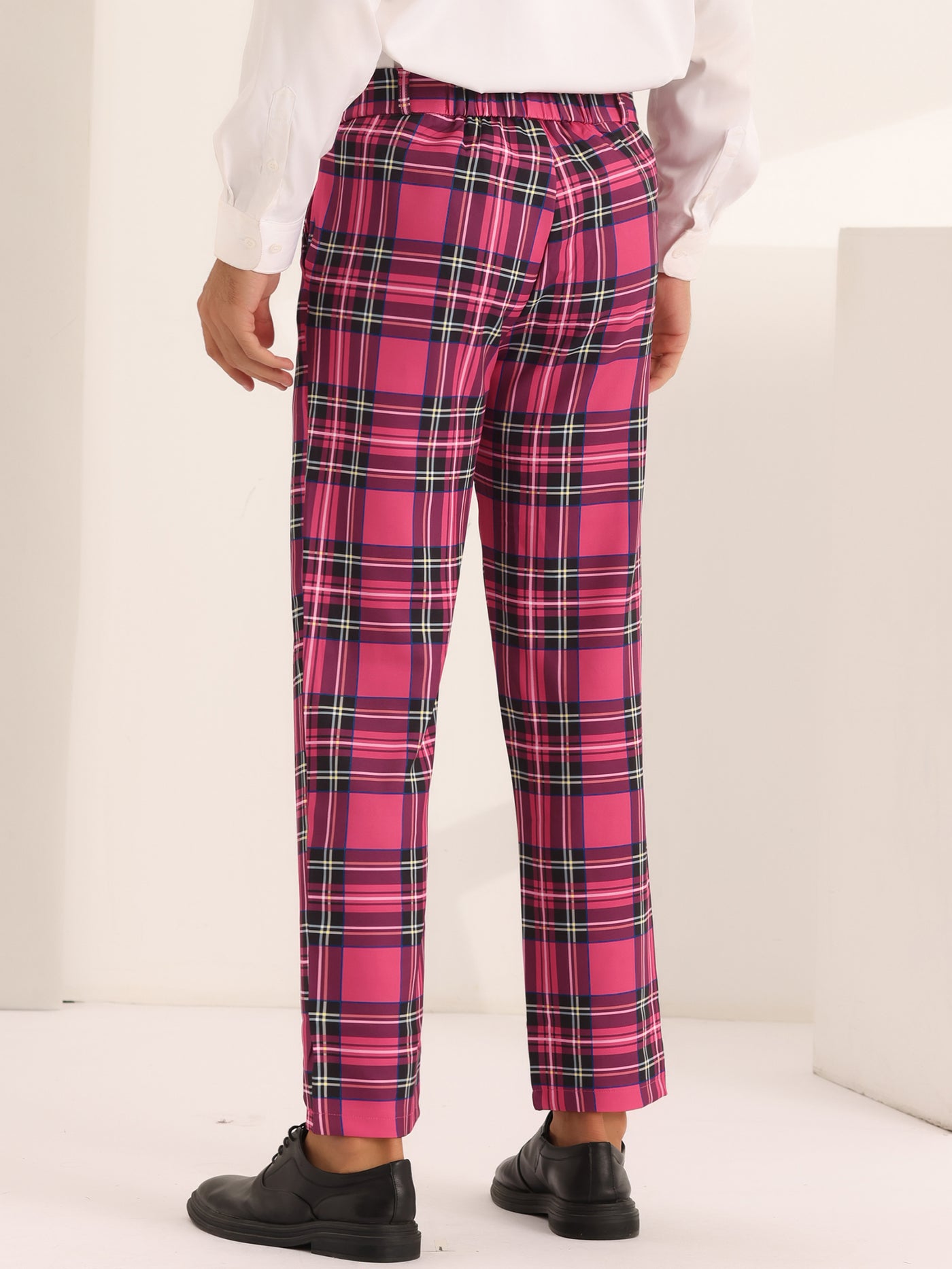 Bublédon Men's Slim Fit Straight Leg Formal Tartan Pattern Pants