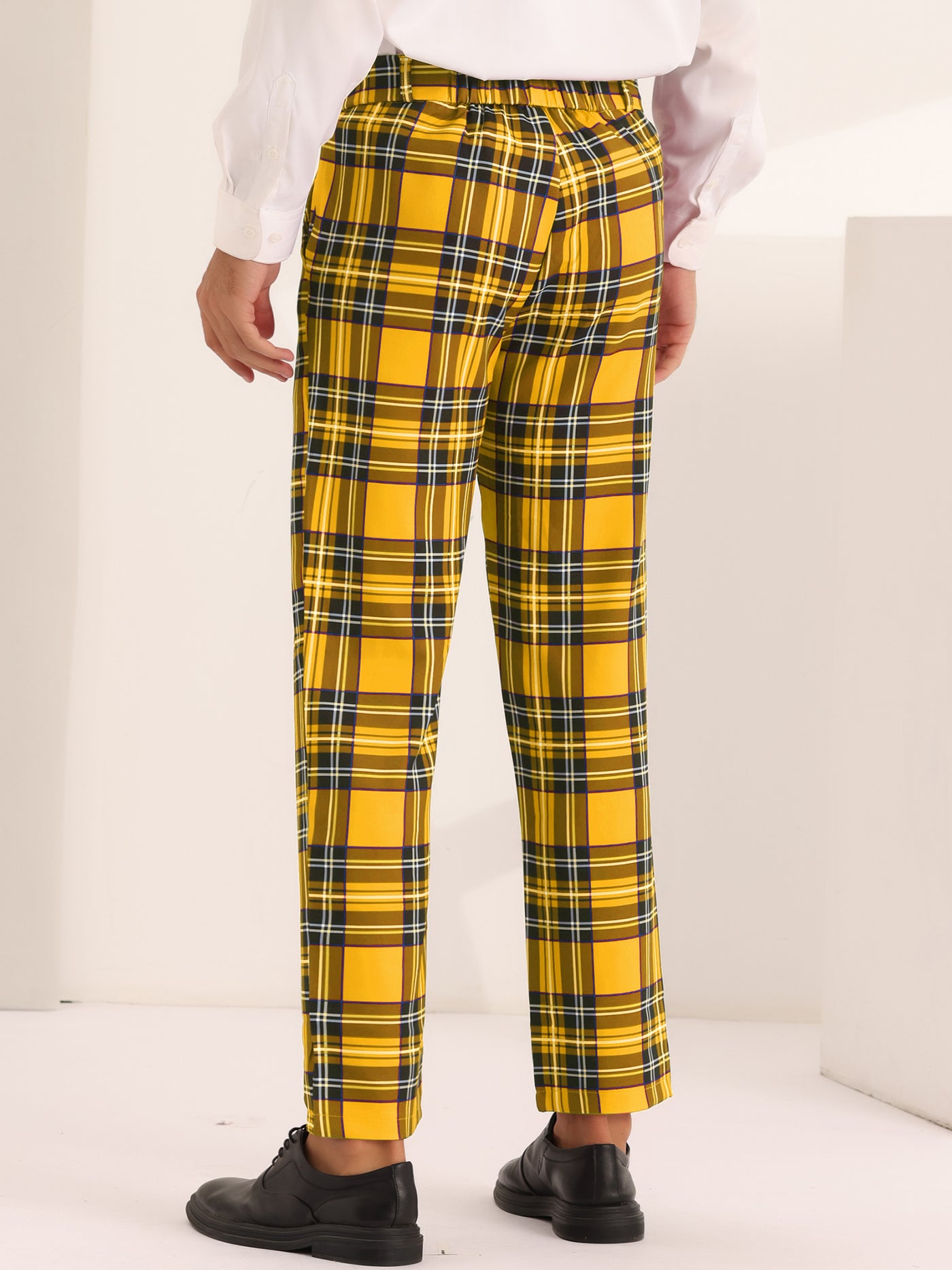 Bublédon Men's Slim Fit Straight Leg Formal Tartan Pattern Pants