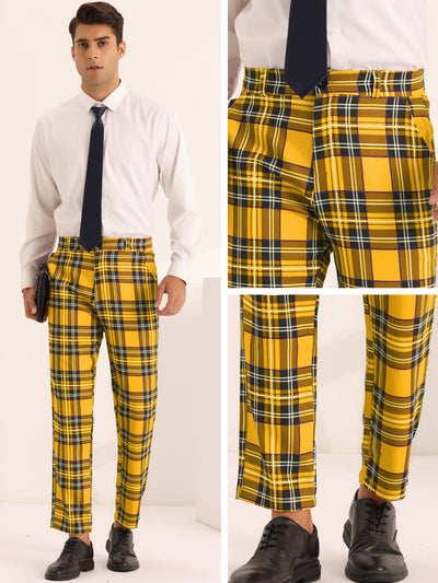 Men's Slim Fit Straight Leg Formal Tartan Pattern Pants