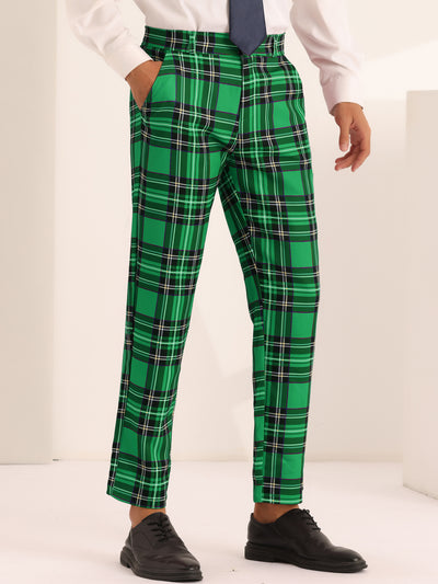 Bublédon Men's Slim Fit Straight Leg Formal Tartan Pattern Pants