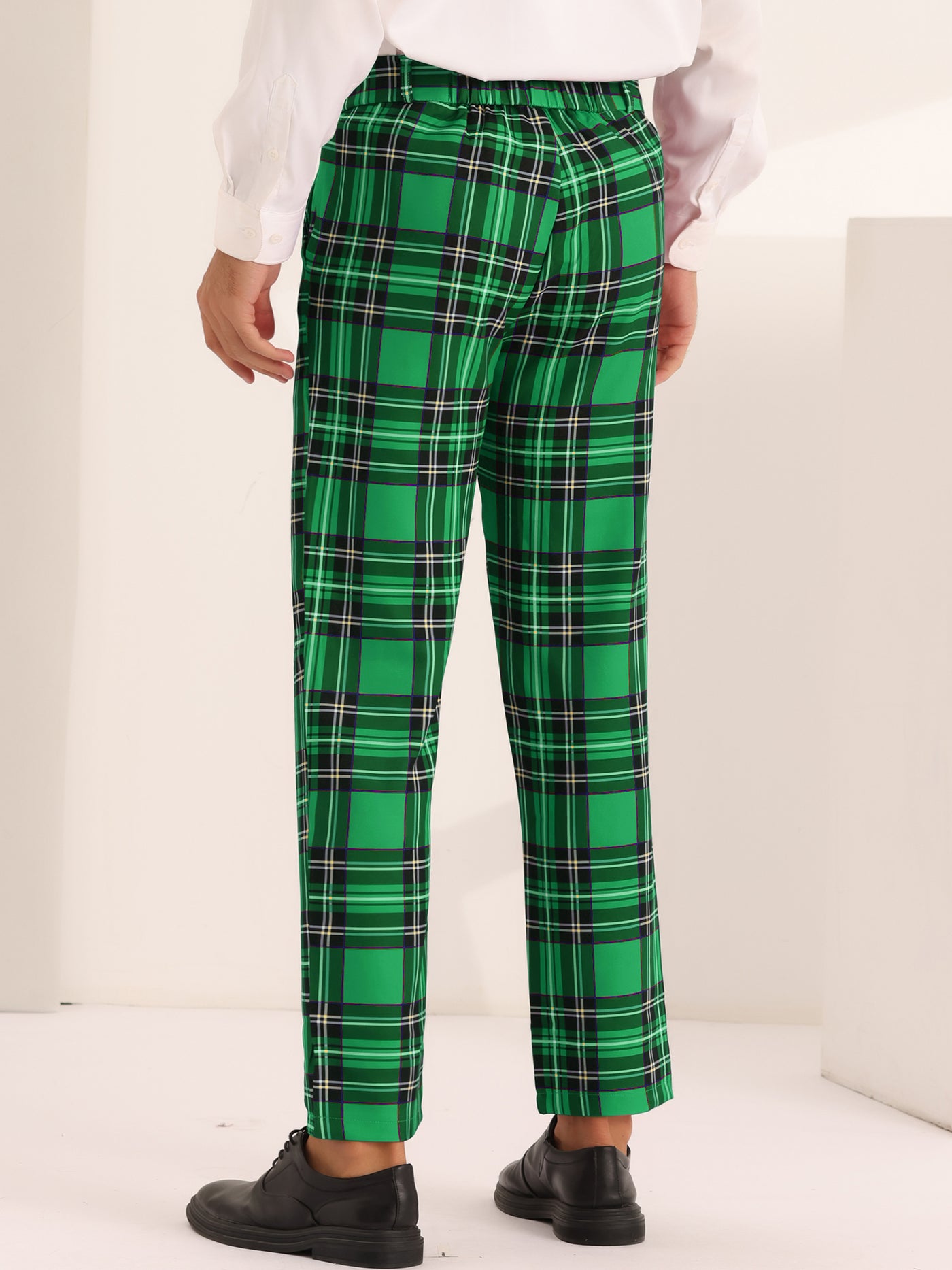 Bublédon Men's Slim Fit Straight Leg Formal Tartan Pattern Pants