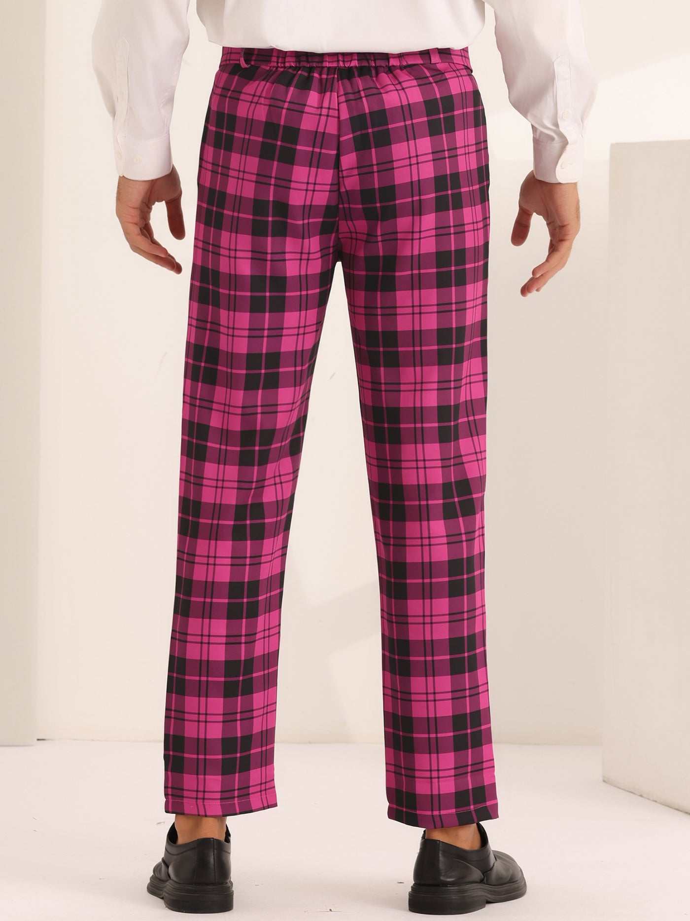 Bublédon Plaid Dress Pants for Men's Slim Fit Flat Front Business Checked Suit Trousers