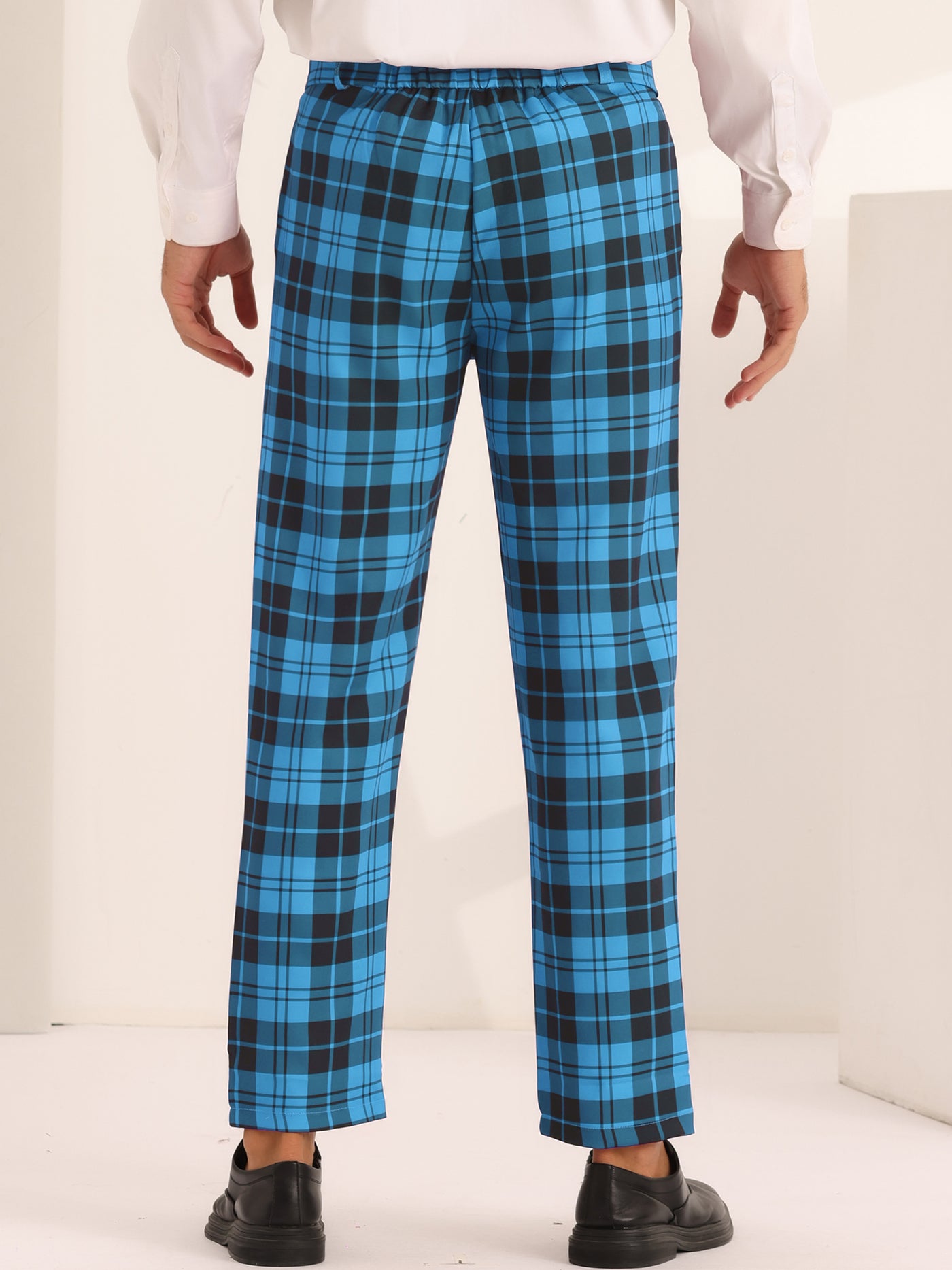 Bublédon Plaid Dress Pants for Men's Slim Fit Flat Front Business Checked Suit Trousers