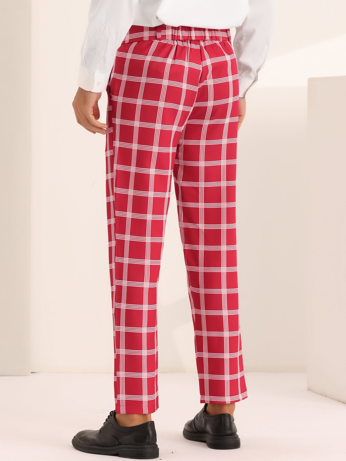 Bublédon Plaid Pattern Pants for Men's Slim Fit Flat Front Work Office Checked Trousers