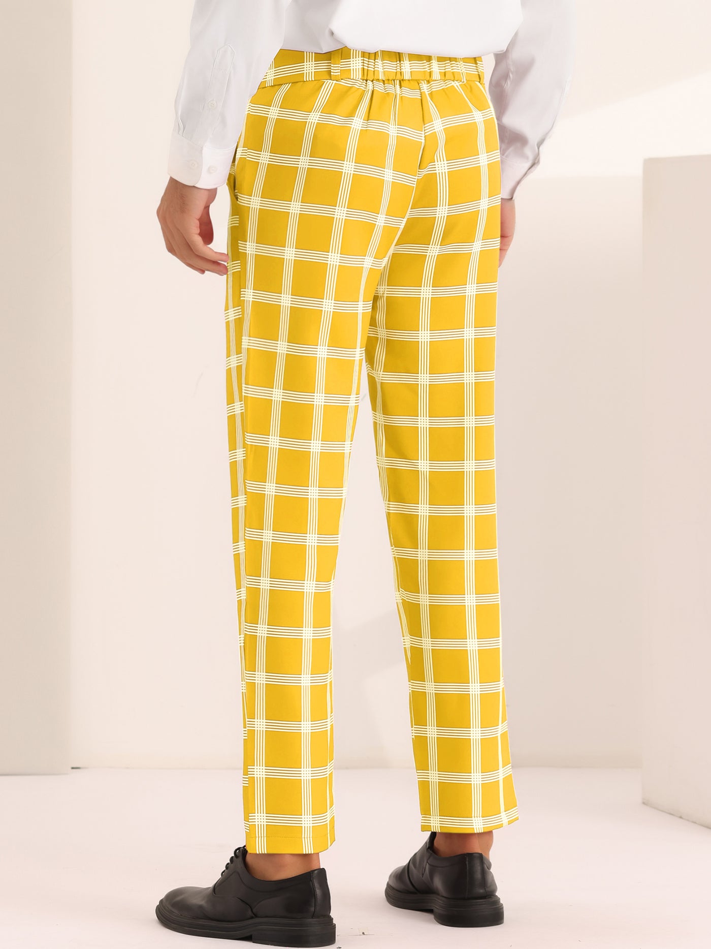 Bublédon Plaid Dress Pants for Men's Slim Fit Flat Front Checked Pattern Trousers