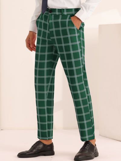 Plaid Dress Pants for Men's Slim Fit Flat Front Checked Pattern Trousers