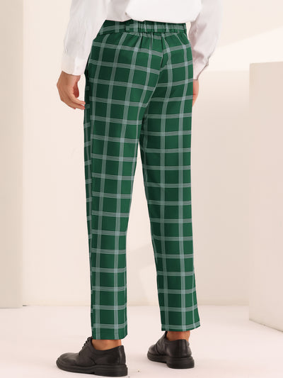 Plaid Dress Pants for Men's Slim Fit Flat Front Checked Pattern Trousers